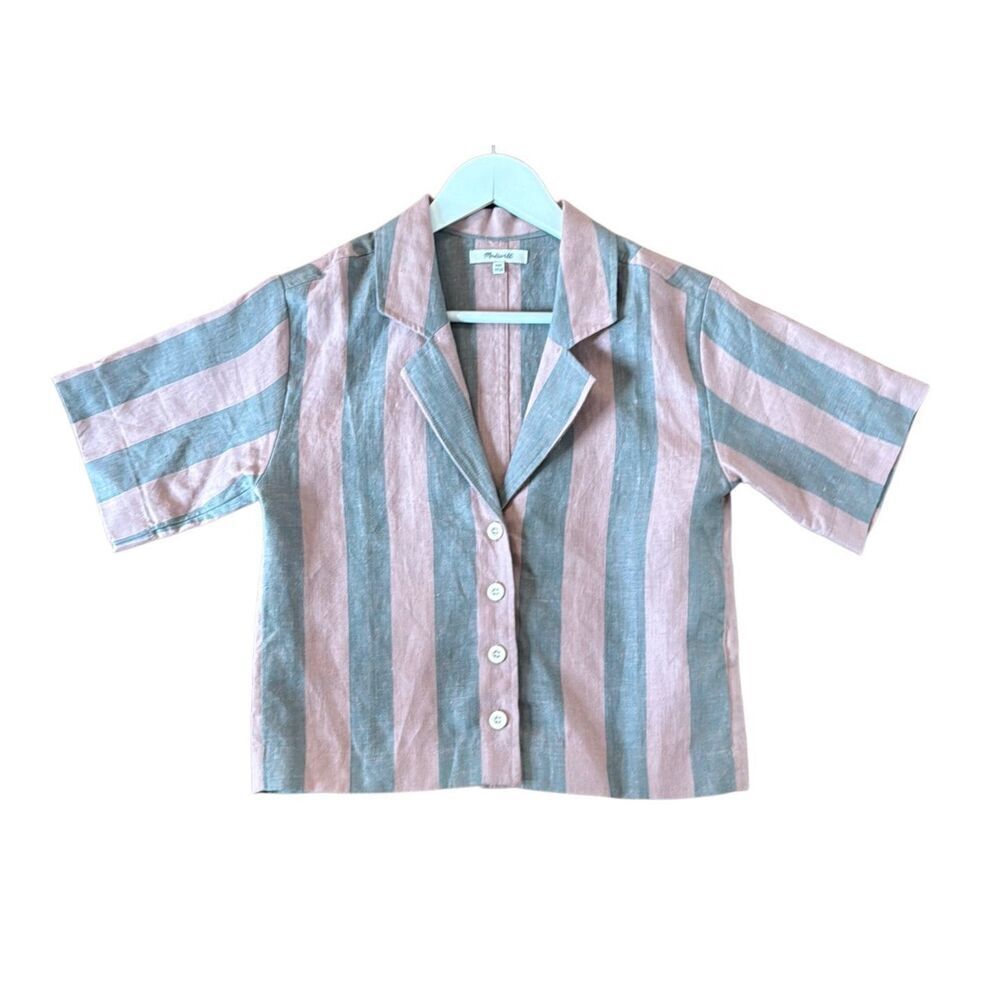 Madewell Pink and Gray Striped Short-Sleeve Button Front Blouse - Picture 3 of 10